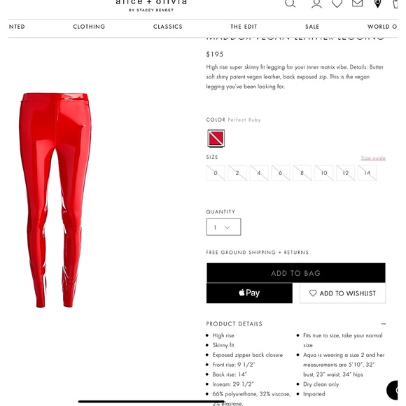 Alice + Olivia Maddox Red Vegan Leather Legging Pant - Picture 3 of 15